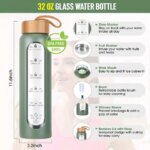 BPA Free borosilicate motivational glass 32 oz time marker bouteille deau de sport with silicone sleeve (New)