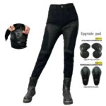 Female Motorcycle Riding Jeans Mesh Breathable High Elastic Locomotive Pants Knee Pads Adjustable Up & Down Trousers Loong Biker (New)