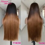 Ombre Honey Brown Vietnamese Bone Straight Wigs Double Drawn Colored Human Hair Wigs Raw Hair HD Transparent Lace Frontal Wig (New)