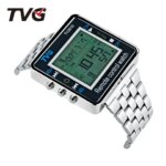 TVG Watch For Men Multi Functional Infrared TV Remote Control Led Backlit Square Electronic Watches Stopwatch Stainless Steel (New)