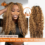 Miracle Knots HIghlight Honey Blonde Burmese Spiral Curly #27/30 Feather Crochet Extension 100% Remy Human Hair 45 Strands/50g (New)