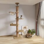 Cat Tree From Floor To Ceiling Wooden Cat Tower Condo And Sisal Rope Cat Scratching Posts Pet Cats House Kitten Toy Cosy Hammock (New)
