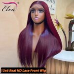99J Red Glueless Wig Burgundy 13x6 HD lace Frontal Human Hair Wigs Colored Wigs 250 Density HD Lace Deep Part Melt Skins Virgin (New)