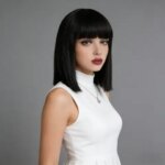 Synthetic Hair Cosplay Wig for Women Natural Short Wigs With Bangs Straight Hair Wigs Sexy Scene Black Short Wig Bob Daily Wear (New)