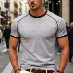 Mens Sports Casual T-Shirt Soft Summer Thin Fitness T-Shirt Men’s Home Wear Round Neck Short Sleeve Color-Blocked T-Shirt (New)