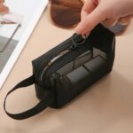 1PCS Black Nylon Mesh Cosmetic Bag Transparent Travel Toiletries Storage Pouch for Women Makeup Organizer (New)