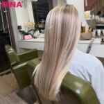 Rina Ash Brown Blonde 613 Highlights Straight Human Hair Lace Wig Lace Frontal Wig Pre-plucked Hair 180 Density Wig For Women (New)