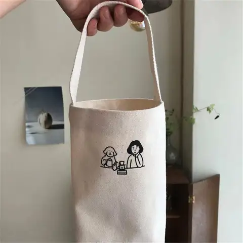 S0fceda2ef2964cfb9372b9b3716c5cc4K_480x480q75 Portable Tote Bag Water Cup Bottle Holder Coffee Milk Tea Canvas Bag Eco Mini Storage Small Umbrella Handbag Red Wine Bag (New) - Image 1