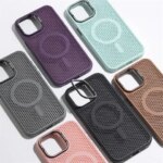 iPhone 17 16 15 14 13 Pro Max Magnetic MagSafe Lens Holder Phone Case Honeycomb Grid Heat Dissipation Matte Shockproof Cover (New)