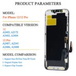 Test iPhone 12 LCD Display Touch Screen Replacement Digitizer Assembly iPhone 12 Screen Panel Support Face ID True Tone (New)