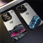 Snow Mountain Lscape Sunset Electroplate Silver Phone Case iPhone 16 Pro 17 11 12 13 14 15 Pro Max Air 16E Back Cover (New)