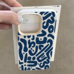 Blue Abstract Letter Pattern Lychee Soft Phone Case iPhone 16 17 16e 15 14 13 12 11 Pro Max Shockproof Case Cover (New)