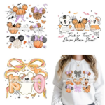 Trick or Treat Down Main Stree Cartoon Coquette Ghost Boo Halloween Iron on DTF Transfers Stickers Ready to Press for T-shirts (New)