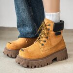 Classic High Top Boots Outdoor Leather Mens Casual Ankle Boot Designer Platform Work Boots Wide Toe Motorcycle Boot Zapatillas (New)