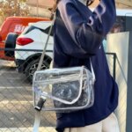 Trendy PVC Crossbody Bag Zipper Transparent Shoulder Bag Solid Color Large Capacity Tote Handbag Concerts (New)