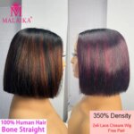 Double Drawn Bone Straight 350% Density 2x6 Front Lace Closure Bone Straight Short Bob Hair Wig 8 inch 100% Human Hair For Women (New)