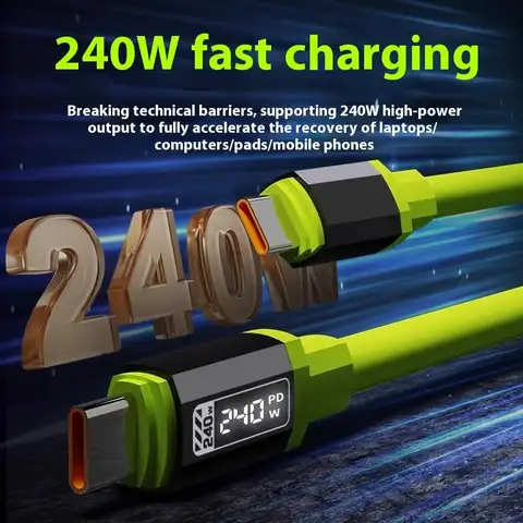 S175981dbef9d453c97b2214d8e6f40f4Z_480x480q75 240W 15M Fast Charging USB Type-C To Type-C Cable With Real-Time Power Display Huawei Xiaomi Samsung OPPOVIVO Universal (New) - Image 1