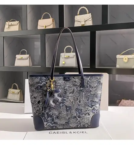 S183a9ea4e1554a87864eb5ce5278e810U_480x480q75 Large Capacity Blue Color Embroidery Tote Bag Fashion Purse High Quality Women Handbag Shoulder Underarm Bag Female Shopping Bag (New) - Image 1