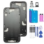 Full Set Back Housing Cover iPhone 15 15 Plus Middle Frame Replacement With Side Keys SIM Tray Adhesive Sticker Repair Tools (New)