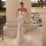 VeraNova Customized Mermaid Wedding Dress For Woman Bride Strapless Long Sleeves Lace Appliques Bride Prom Gown Chic Bridal Gown (New)