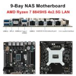 9-Bay NAS Motherboard AMD Ryzen 7 8845HS USB4 4xi226-V 2.5G LAN 9xSATA3.0 2xM.2 NVMe PCIE X16 2xDDR5 Mini ITX Firewall Mainboard (New)