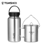 Tomshoo 1.05L 304 Stainless Steel Water Bottle Leakproof Sports Bottle 750ml Water Cup Coffee Mug Hanging Pot Outdoor Camping (New)