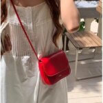 Korean Style Retro Simple Temperament Soft Leather Mini Square Bag Womens Popular Casual Commuting Versatile Red Crossbody Bag (New)