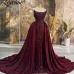 Long Burgundy Engagement Party Dresses For Wedding Strapless Mermaid Prom Dress Customized Beaded Womens Evening Gowns Elegant (New)