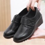 Womens Shoes Zip Womens Wedge Shoes Black Soft Sole Moms Shoes Non Slip Durable Women High Heels Comfortable Zapatos De Mujer (New)