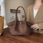 2025 Women Suede Tote Bag with Inner Pocket Underarm Bag Large Capacity Solid Color Satchel Bags for Work Travel Purses Handbags (New)