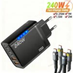 5 in 1 GaN Desktop Charger IPhone 16 15pro Laptop Samsung 240W Fast Charging Adapter 120w Type To TypeC Cable Charger Bangladesh (New)