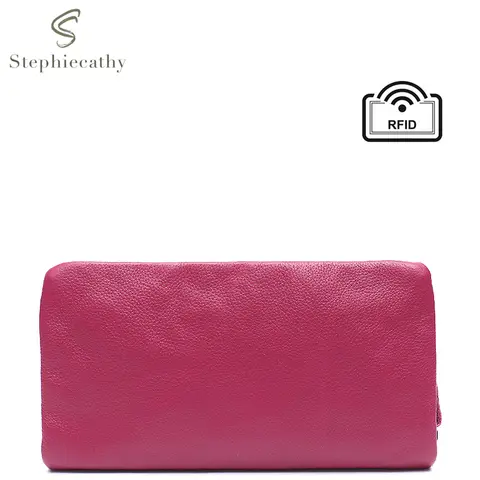 S1e21471ca9f04f389dee016802a3dfa9J_480x480q75 SC Brand Simple Design Genuine Leather Women Long Wallet Chic Solid Color Functional Card Holders Bag Female Daily Cowhide Purse (New) - Image 1