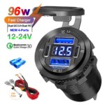 NEW 96W Dual PD Dual QC 3.0 USB Car Charger with Voltmeter Socket Power Outlet Adapter Waterproof for 12V/24V Car Boat Hot Sale (New)
