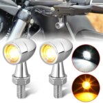 Chrome Motorcycle Turn Signal Lights LED Moto Amber Mini Bullet Flashing Lamp 12V For Touring Softail Dyna Sportster XL883 12V (New)