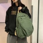Ladies Casual Washed Canvas Large Capacity Backpack Soft Minimalist Rucksack for Students Daily Commute and Travel (New)