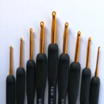 1/9PCS Black Crochet Hooks Kit Rubber Handle Crochet Hooks Needles Grip Ergonomic Handle Knit Weave Craft Yarn Sewing Tools (New)