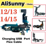 1 Charging Port Flex Cable iPhone 15 Plus 14 Pro Max 13 Mini 12 USB Charger Dock Connector With Microphone Ribbon Repair Bangladesh (New)