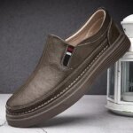 Spring Outdoor Oxford Shoes Comfortable Massage Soles Casual Shoes Mens Loafers High Quality Flat Sole Genuine Leather Shoes (New)