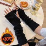 1/2pairs Fingerless Gloves Arm Warmers Gothic Women Men Knitted Kawaii White Black Hand Work Gloves Anime Cosplay Wrist Sleeves (New)