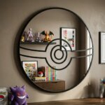 Cartoon Pokeball Mirror | Pokemon Anime Art Wall Decor Cool Gaming Room & Bedroom Decoration Gift for Pokemon Lovers (New)