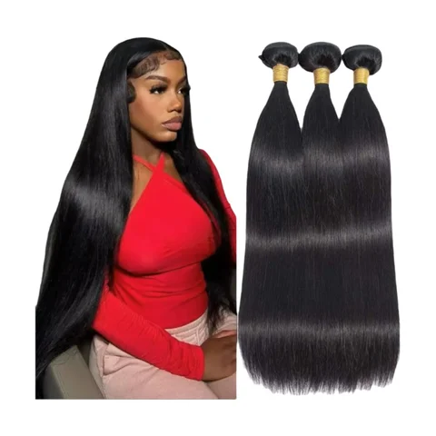 S21adf872ead1466fbf268ac841cd5e45P_480x480 Straight Bundles Human Hair 26 28 30 Inch 100% Unprocessed Virgin Human Hair Weave Bundles Straight Sew In Hair Extensions #1B (New) - Image 1