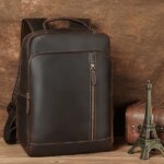 Mens Crazy Horse Leather Backpack 15.6" Laptop Cow Leather Daypack Large Capacity Male Travel Backpack With USB Cable (New)