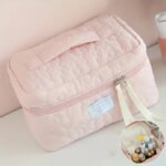 Fashionable Cosmetic Bag with Soft Fabric Large Capacity Candy-Colored Cute Storage Bag Travel Portable Soft Floral Hand-Held Cosmetic Bag for Women (New)