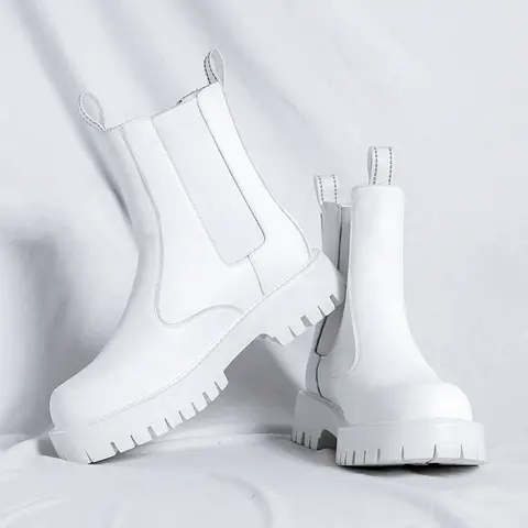 S22f64346d6074236b9cff37cc9d2b11bn_480x480q75 mens leisure high top chimney boots black white shoes cowboy genuine leather boot platform long chelsea botas hombre zapatos (New) - Image 1