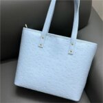 JIAERDI Pastel Blue Printed Bear Tote Bag Women Sweet Cute Daily Versatile Shoulder Bag Ladies Spacious Leather Unique Handba (New)