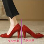 EAGSITY Cow Leather Stiletto Heel Shoes Pumps Women High Heel Suede Red Shoes Wedding Party Office Lady Work Mary Jane Shoes (New)