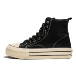 Vintage Suede High Top Canvas Sneakers Women Double Layer Platform Skate Shoes Casual Walking Shoes Daily Streetwear Footwear (New)
