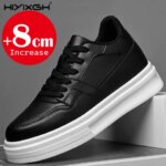 Heightening Casual Shoes Fashion PU Leather Elevator Shoes for Men 6cm 8cm Invisible Height Increase White Sneakers (New)