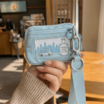 Cute Portable Zipper Closure Wrist Bag Clear Window Multi Pockets Keychain Coin Purse Small Size Nylon Wallet ID Card Storage (New)