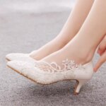 XIHAHA Wedding Shoes Bride White Shoes Female High Heels Ankle Strap Pumps Women Shoes Rhinestone Lace High Heels Party Shoe (New)